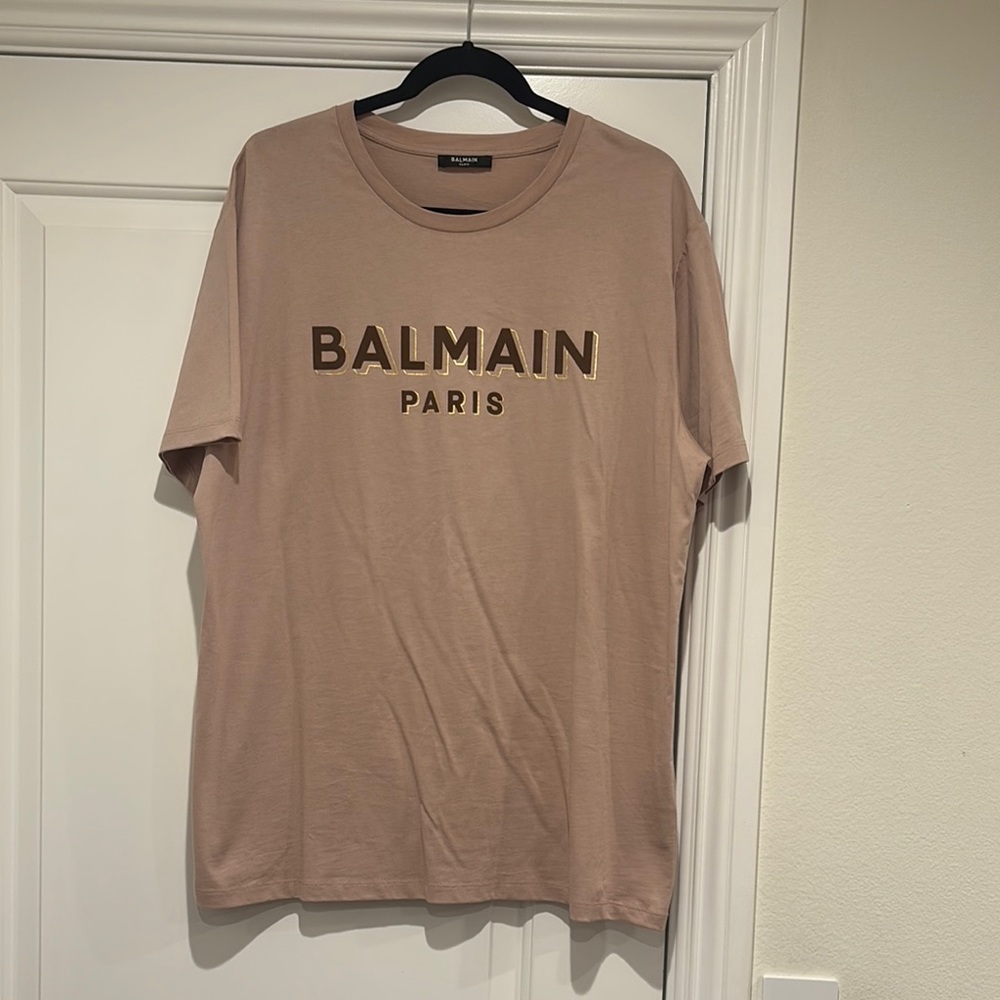 Balmain Tan Short Sleeve Tee Iconic Design